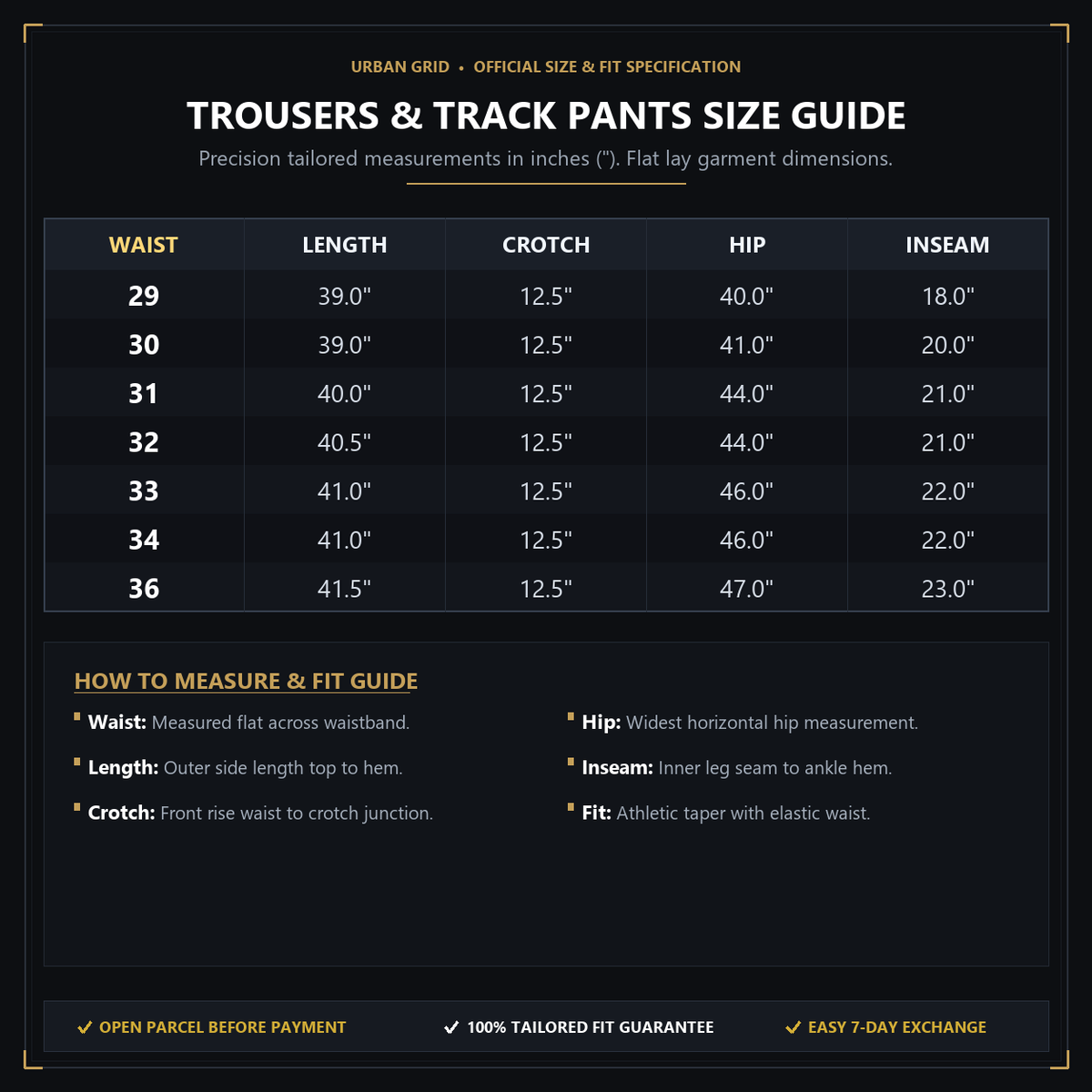 Modern Fit Brown Track Pants Size & Dimensions Specification