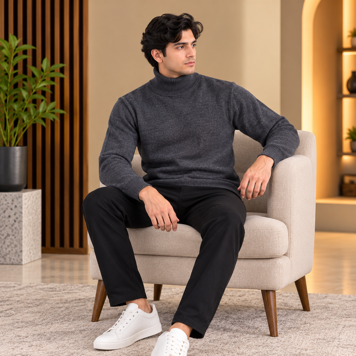 Modern Charcoal Turtleneck Sweater