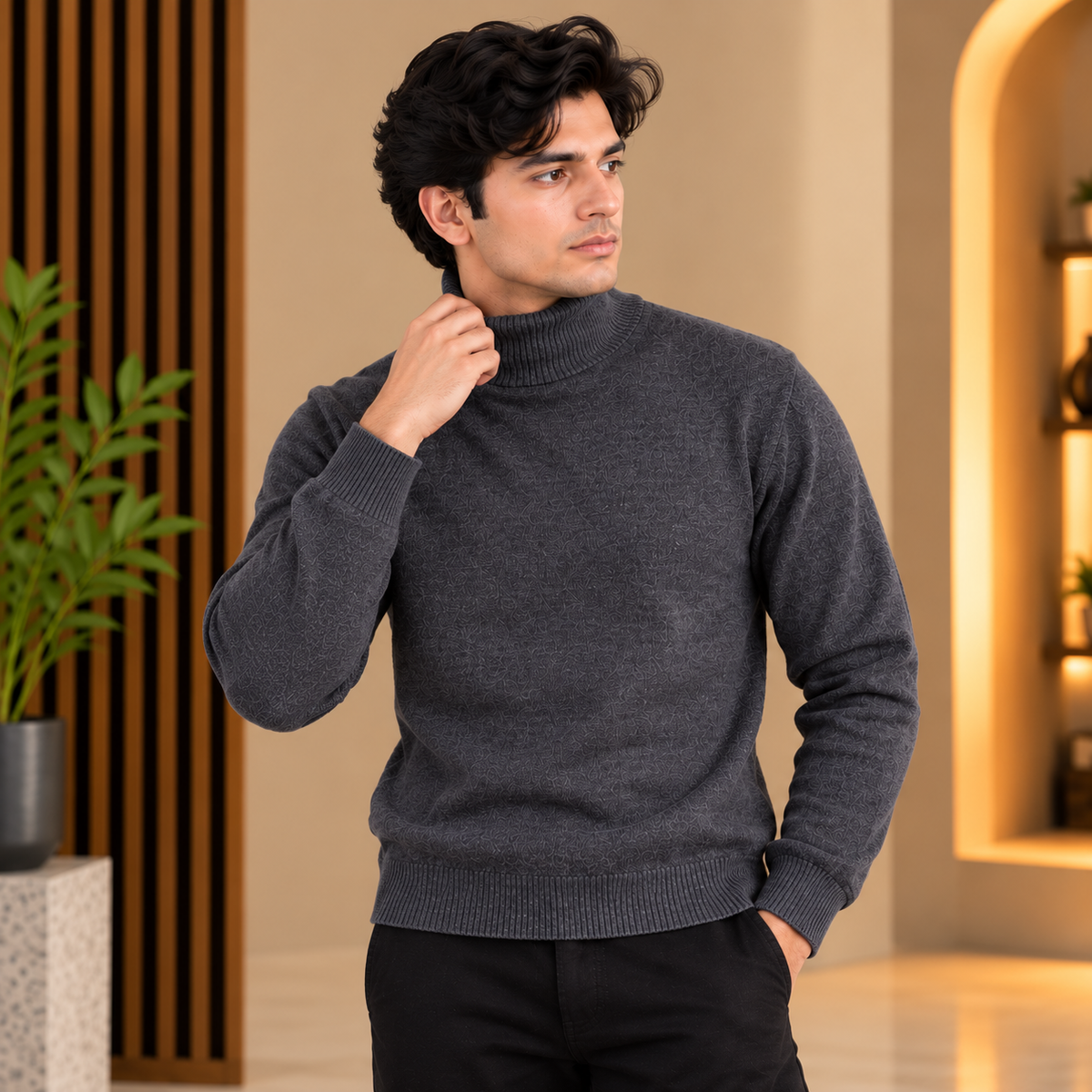Tailored Black Turtleneck Sweater