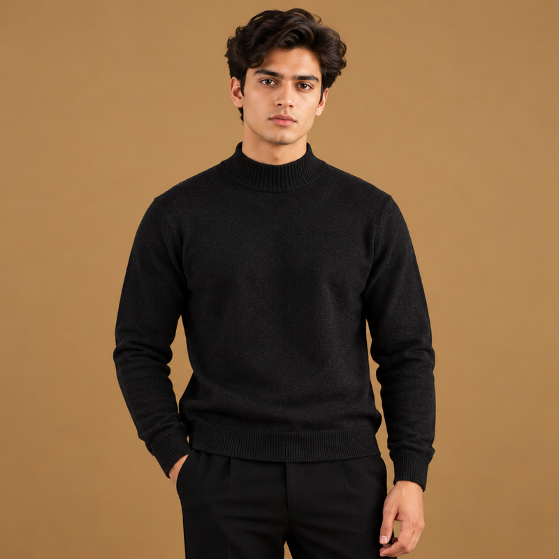 Minimalist Black Mock-Neck Knit