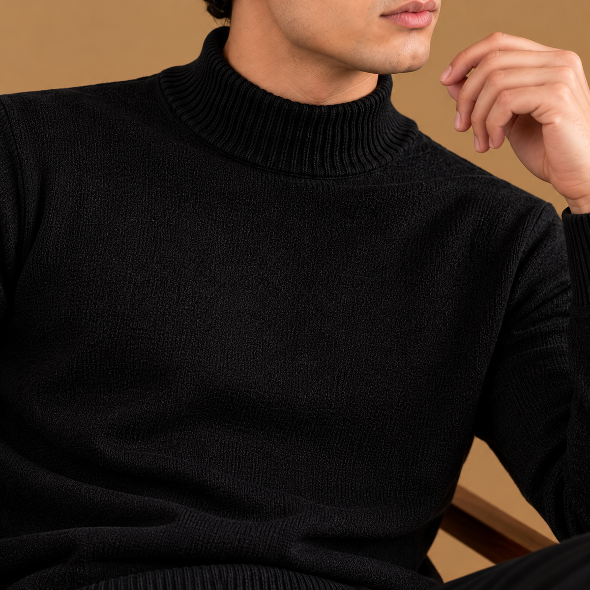 Textured Black Luxury Turtleneck